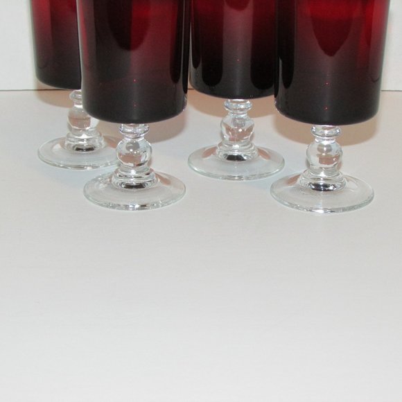 Vintage Ruby Red Glass Goblets 4 Wine Glasses Clear Ball Stem France 4 ounces - Picture 5 of 5